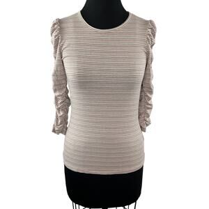 Bailey 44 Pink Metallic Inna Stripe Ruched 3/4 Sleeve Roundneck Top Shirt USA S